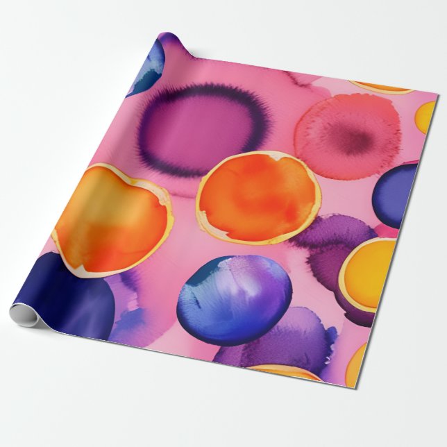 Colourful Abstract Watercolor Spotted Pattern Wrapping Paper (Unrolled)