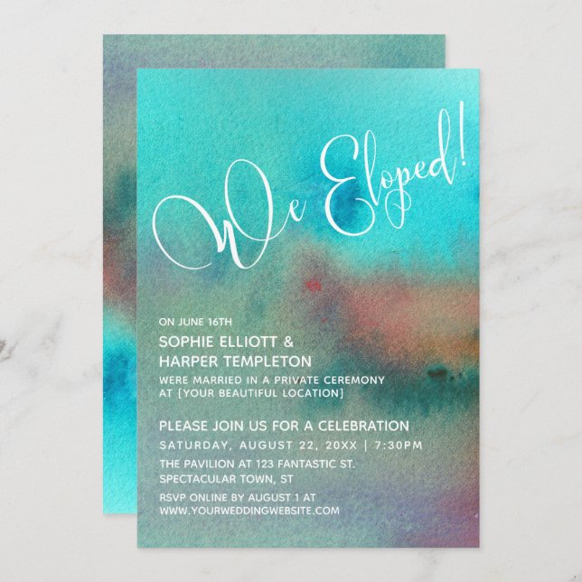 Colourful Abstract Watercolor We Eloped Script Invitation (Front/Back)