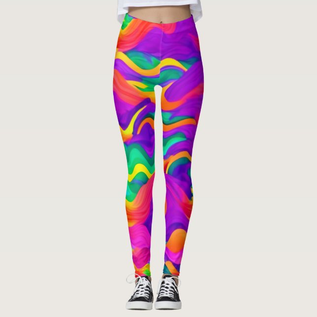 Colourful Abstract Wave Design Leggings (Front)