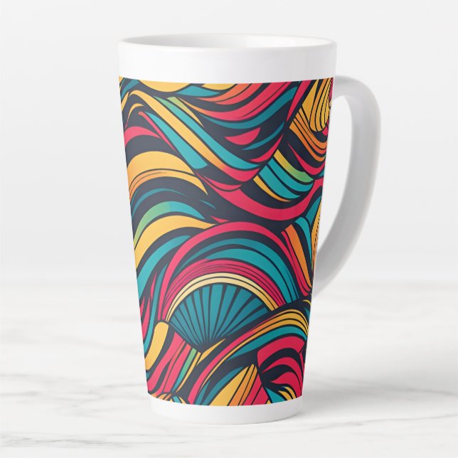 Colourful Abstract Wave Pattern Latte Mug (Right Angle)
