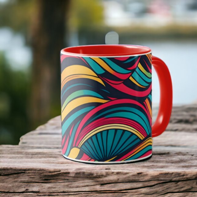 Colourful Abstract Wave Pattern Mug (Colorful Abstract Wave Pattern Mugs from Ricaso. Fun coffee cups to brighten your morning. )