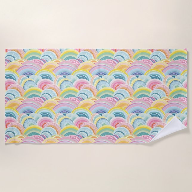 Colourful Abstract Waves Beach Towel (Front)
