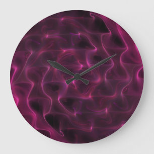 Colourful Abstract Waves Black Background Large Clock