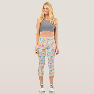 Colourful Abstract Waves Capri Leggings