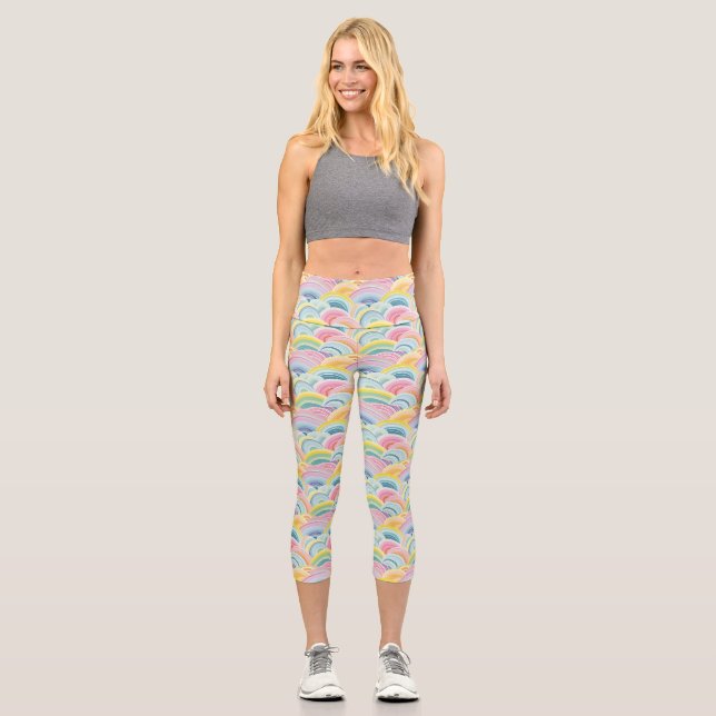 Colourful Abstract Waves Capri Leggings (Front)