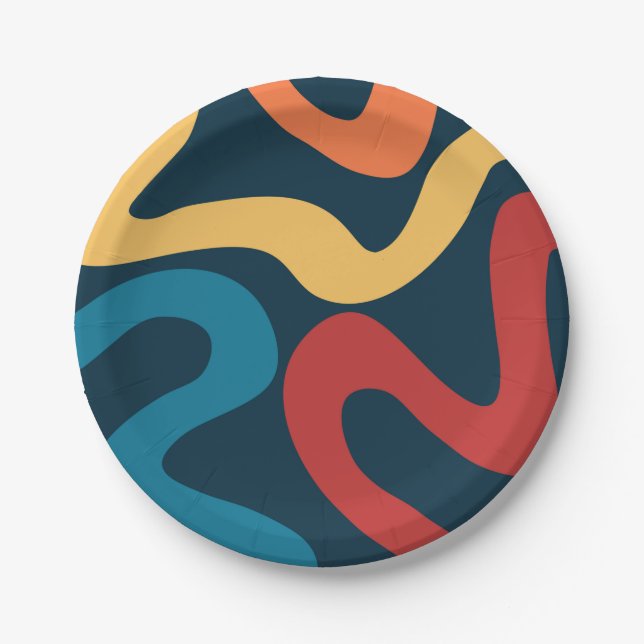 Colourful abstract waves paper plate (Front)