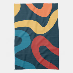 Colourful abstract waves tea towel