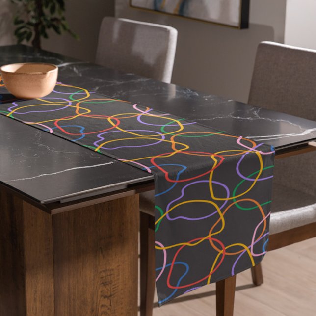 Colourful Abstract Wavi lines Pattern Long Table Runner (Creator Uploaded)