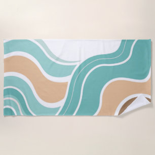 Colourful abstract wavy blue orange brown beach towel