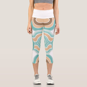 Colourful abstract wavy blue orange brown capri leggings