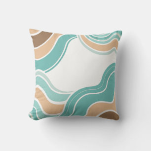Colourful abstract wavy blue orange brown cushion