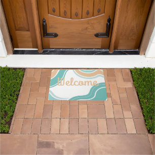 Colourful abstract wavy blue orange brown doormat