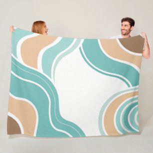 Colourful abstract wavy blue orange brown fleece blanket
