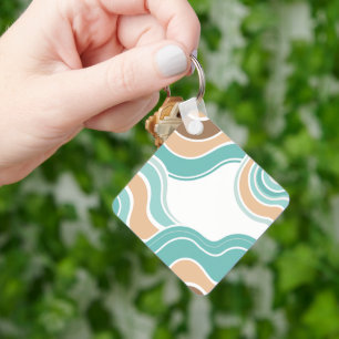 Colourful abstract wavy blue orange brown key ring
