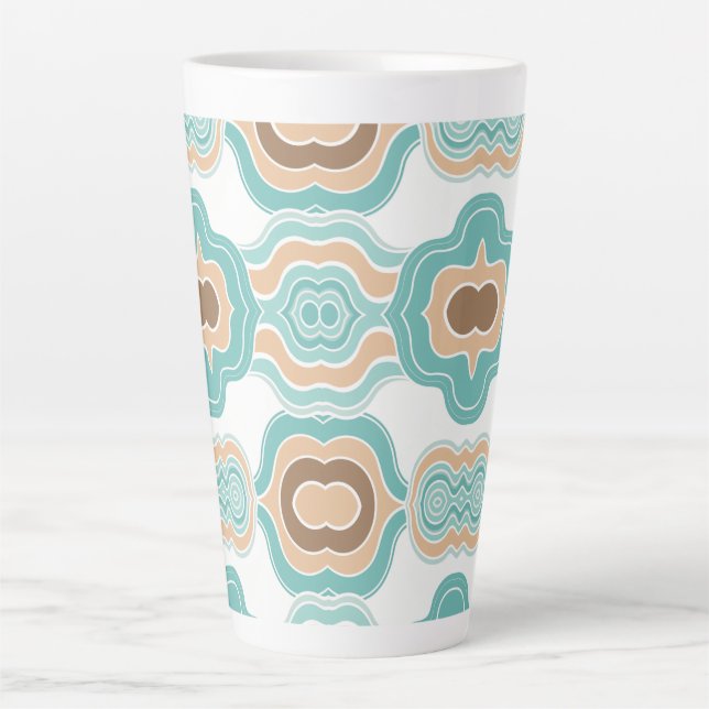 Colourful abstract wavy blue orange brown latte mug (Front)