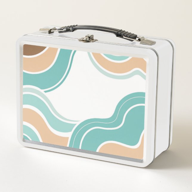 Colourful abstract wavy blue orange brown metal lunch box (Front)