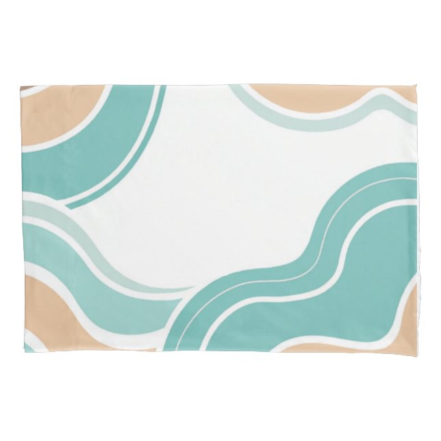 Colourful abstract wavy blue orange brown pillowcase (Front)