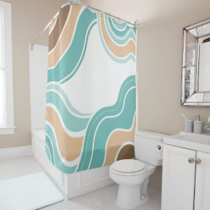 Colourful abstract wavy blue orange brown shower curtain