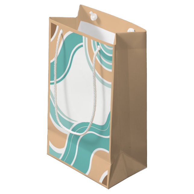 Colourful abstract wavy blue orange brown small gift bag (Front Angled)