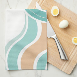 Colourful abstract wavy blue orange brown tea towel