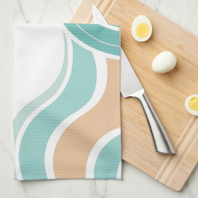 Colourful abstract wavy blue orange brown tea towel (Quarter Fold)