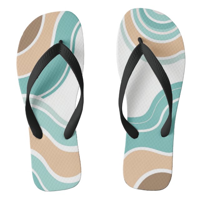 Colourful abstract wavy blue orange brown thongs (Footbed)