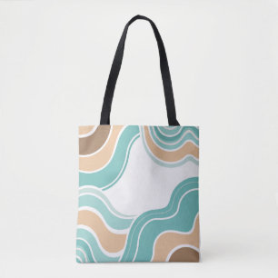 Colourful abstract wavy blue orange brown tote bag