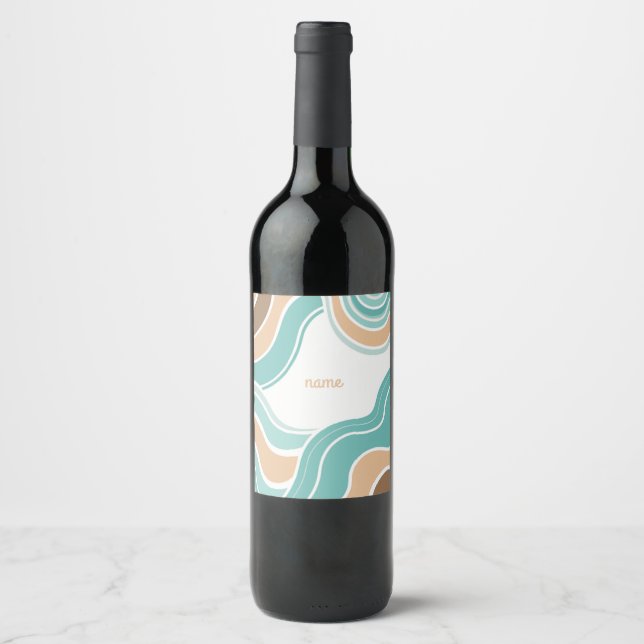 Colourful abstract wavy blue orange brown wine label (Front)