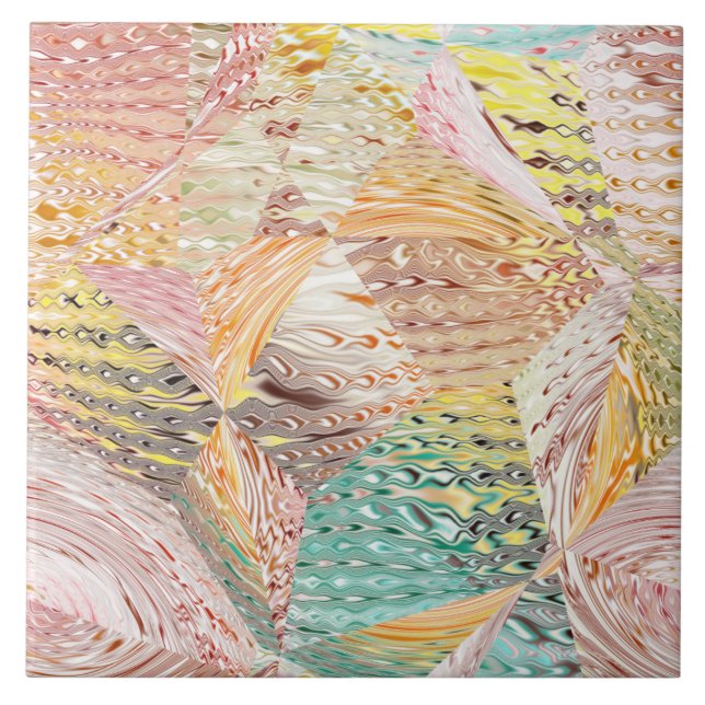Colourful Abstract Wavy Geometric Pattern Ceramic Tile (Front)