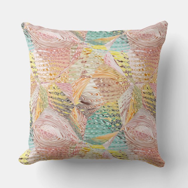 Colourful Abstract Wavy Geometric Pattern Cushion (Front)
