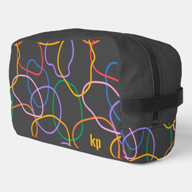 Colourful Abstract Wavy lines Pattern Monogram Dopp Kit (Left Corner)