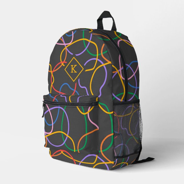 Colourful Abstract Wavy Lines Pattern Printed Backpack (Back Corner Right)