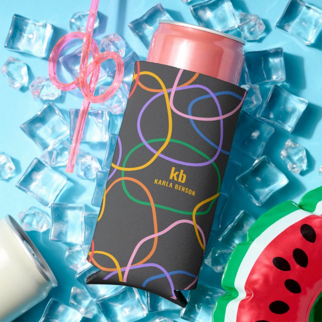 Colourful Abstract Wavy Lines Pattern Seltzer Can Cooler (In Situ Summer)