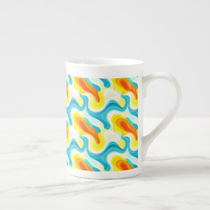 Colourful Abstract Wavy Pattern Bone China Mug