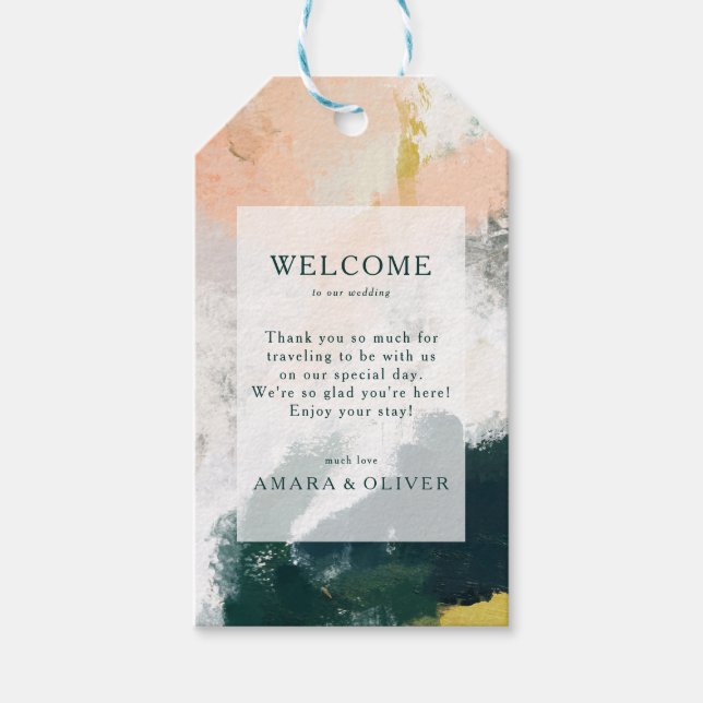 Colourful Abstract Wedding Welcome Gift Tags (Front)