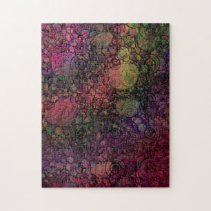 Colourful Abstract with Black & Grungy Circles Jigsaw Puzzle