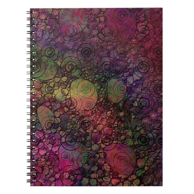 Colourful Abstract with Black & Grungy Circles Notebook (Front)