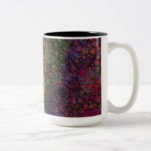 Colourful Abstract with Black & Grungy Circles Two-Tone Coffee Mug
