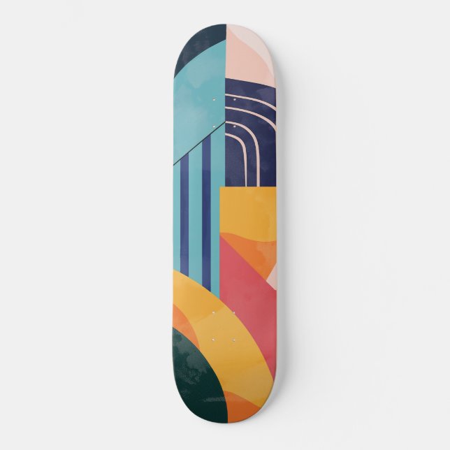 Colourful abstract with line patterns   skateboard (Front)