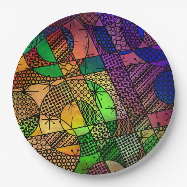 Colourful Abstract with Textures & Patterns Paper Plate (Front)