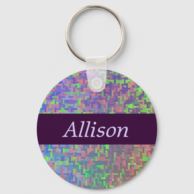 Colourful Abstract With Your Name Key Ring (Front)