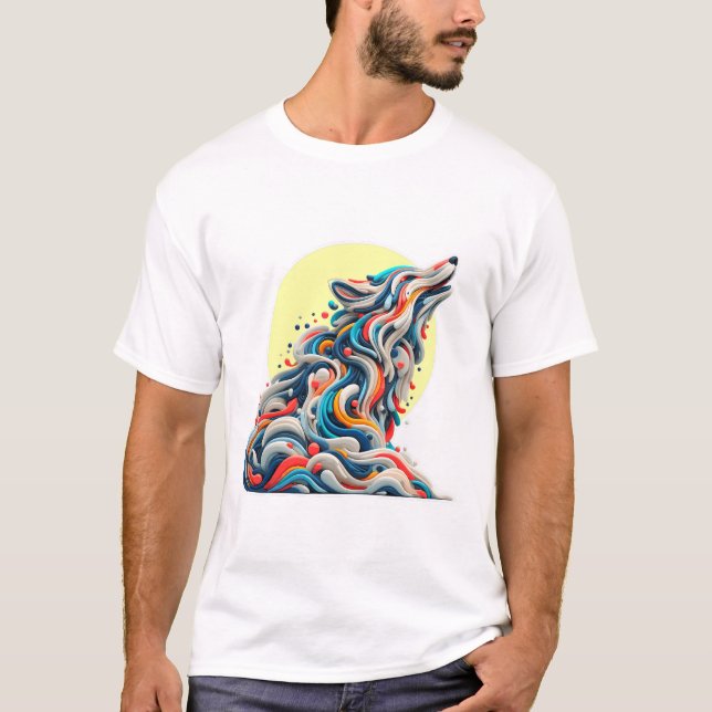 Colourful Abstract Wolf - Modern Art T-Shirt (Front)