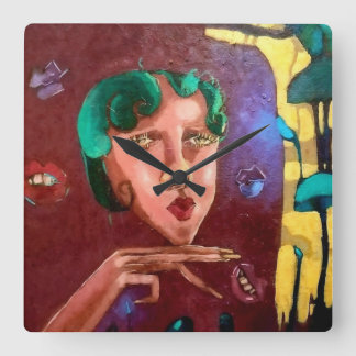 Colourful Abstract Woman Portrait – Oil Painting Square Wall Clock