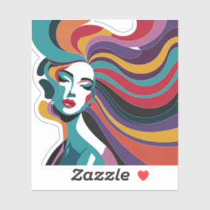 Colourful Abstract Woman with Flowing Hair Art