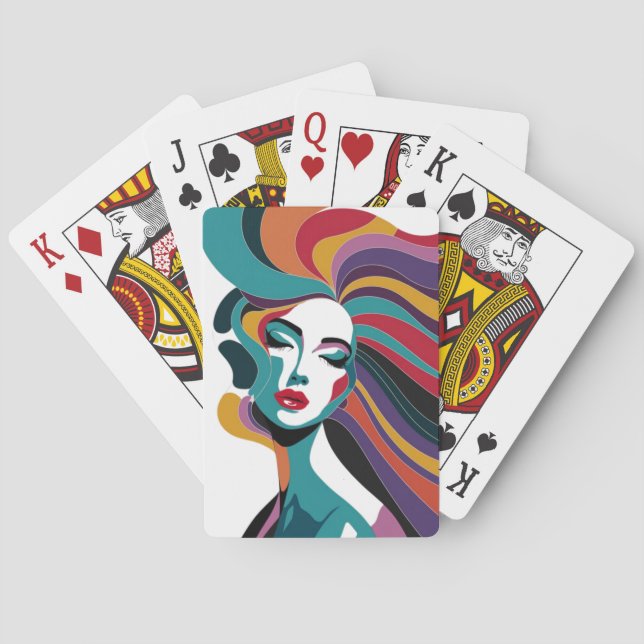 Colourful Abstract Woman with Flowing Hair Art Playing Cards (Back)