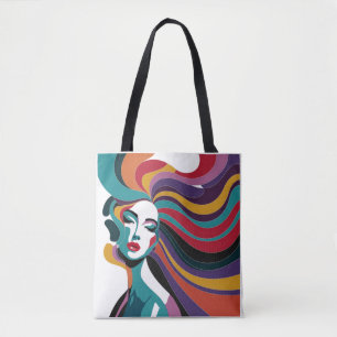 Colourful Abstract Woman with Flowing Hair Art Tote Bag