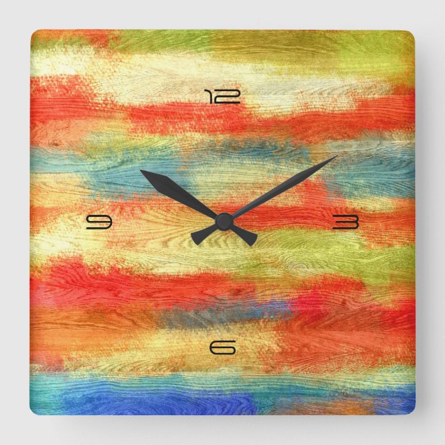 Colourful Abstract Wood Grain Square Wall Clock (Front)