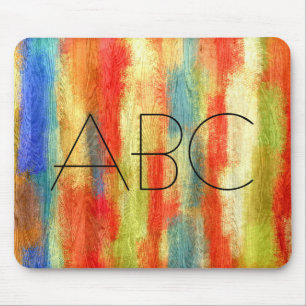 Colourful Abstract Wood Grain Texture Monogram Mouse Pad