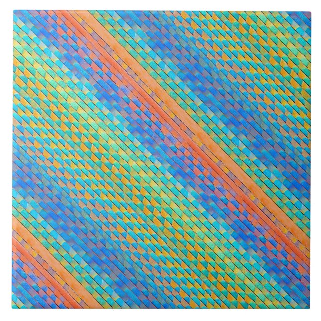 Colourful Abstract Woven Digital Pattern Ceramic Tile (Front)