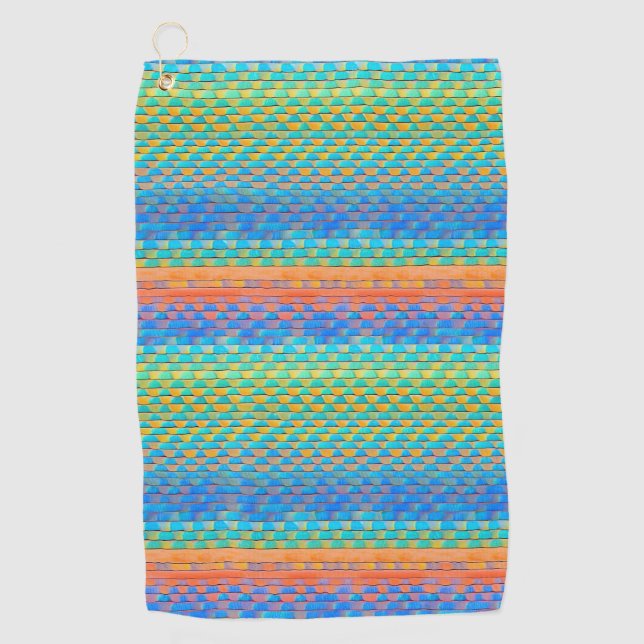 Colourful Abstract Woven Digital Pattern Golf Towel (Front)